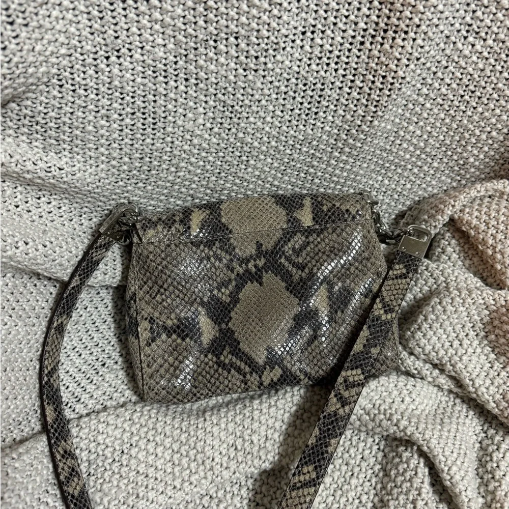 Michael Kors‎ Julian Snake Print Leather Dark Sand Shoulder Flap